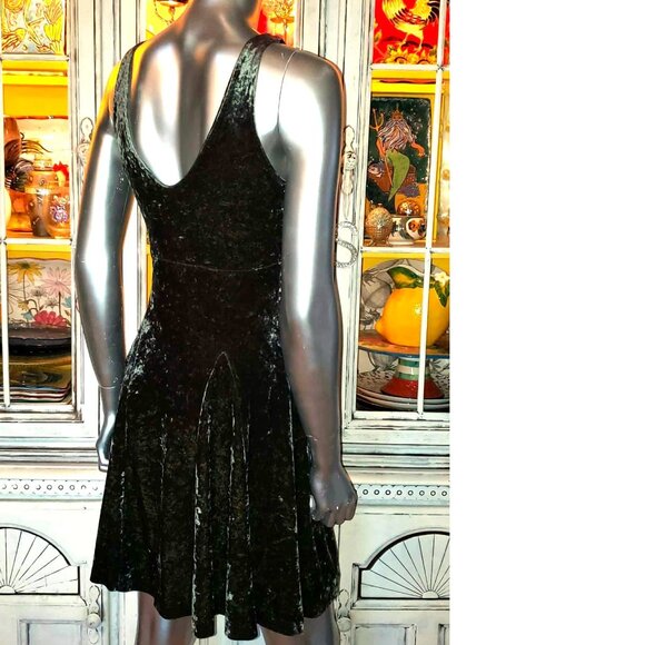 Vintage Betsey Johnson 90s Green Stretch Crushed Velvet Skater Slip Dress Size M - Picture 11 of 15